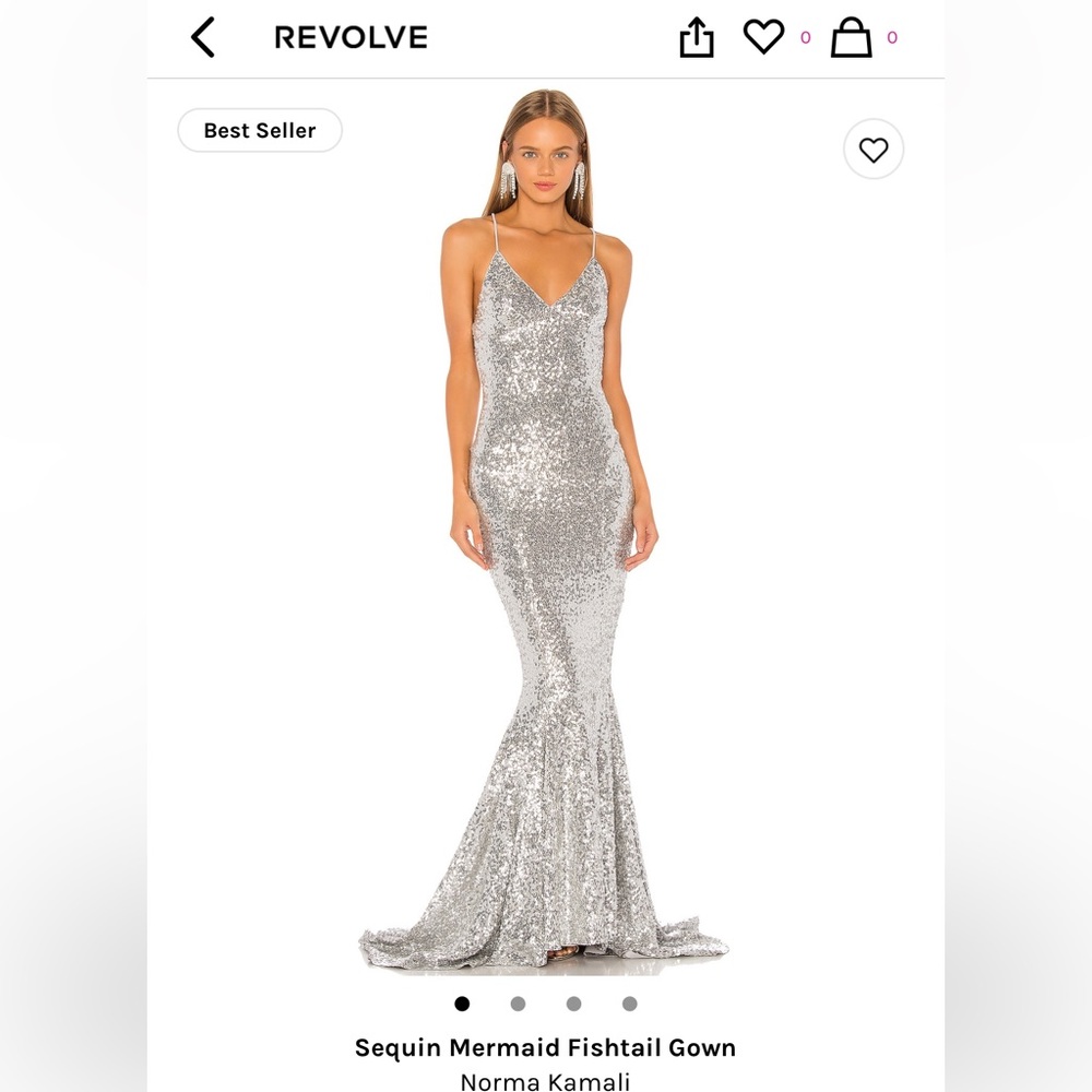 Norma Kamali silver sequin mermaid fishtail gown.